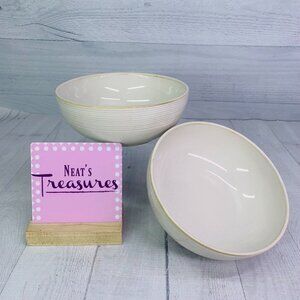 Food Network CUSTARD Cream Embossed Ring Tan Stoneware Soup Cereal Bowl Set 2
